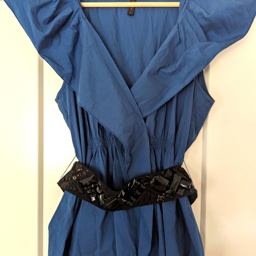 Slate Blue BCBG Blouse w/Jeweled Belt